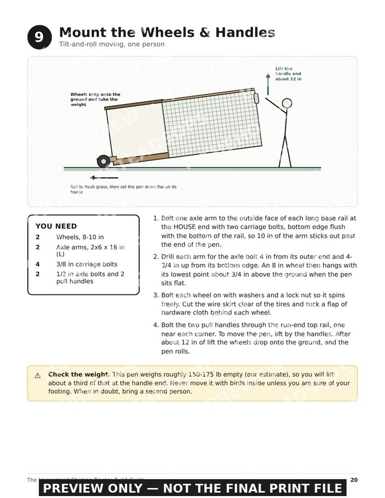 Chicken Tractor Plans | DIY Mobile Chicken Coop Build Guide | Wheeled Pen for Hens or Broilers | Printable PDF image 6