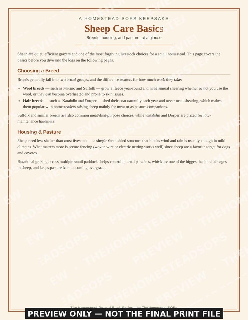 Schafherden-Dokumentationsbuch | Grundlagen der Pflege, Ablammen, Wollprotokoll (PDF-Download) Bild 2
