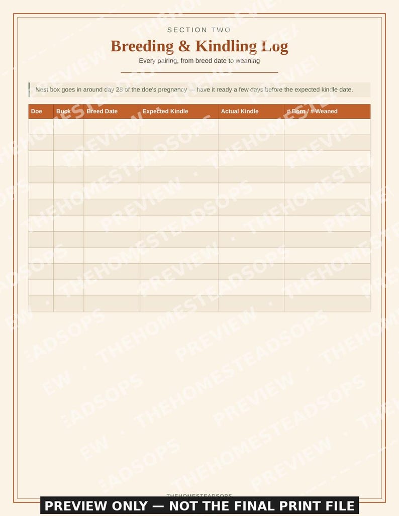 Rabbit Flock Record Book | Rabbit Keeping Log | Breeding & Health Tracker | Printable PDF image 4