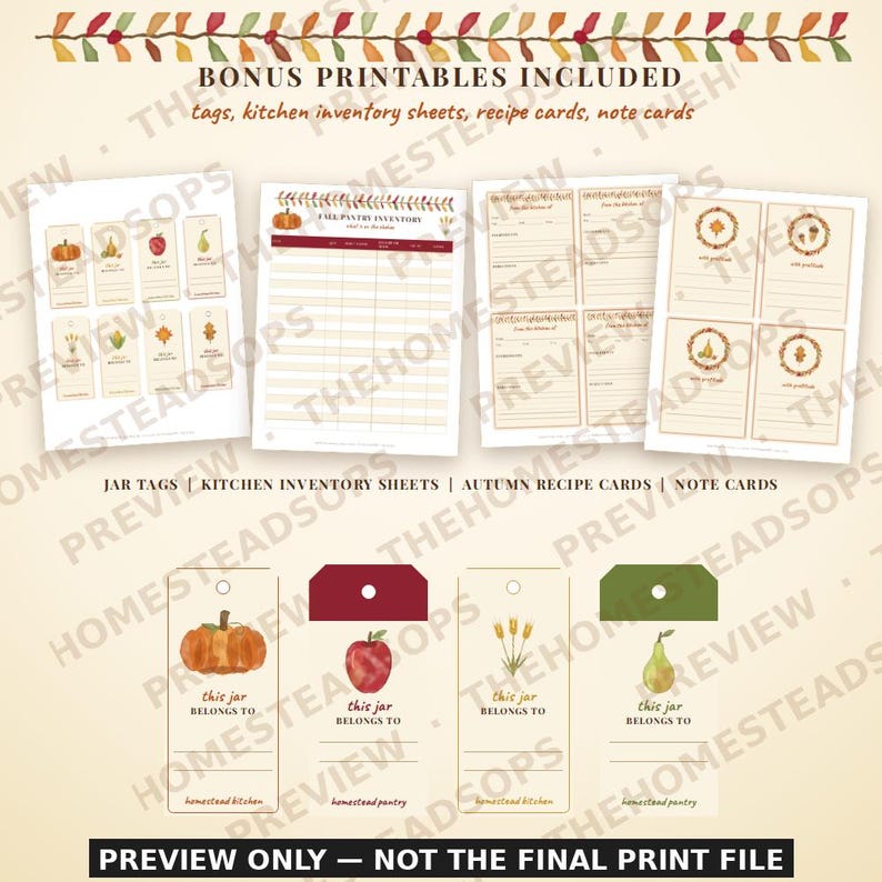 Fall Pantry Labels Printable | Autumn Jar Labels, Harvest Kitchen, Spice, Canning and Mason Jar Labels | Watercolor Pumpkin Spice Set image 6
