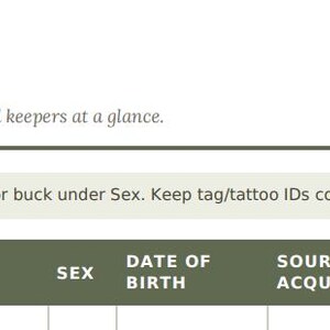 May include: A printed page titled Section One Herd Inventory with the subtitle Every animal in your rabbitry. It includes instructions to use D for doe and B for buck, and a table with columns for Tag/ID, Name, Breed, Sex, Date of Birth, Source/Acquired, and Notes.