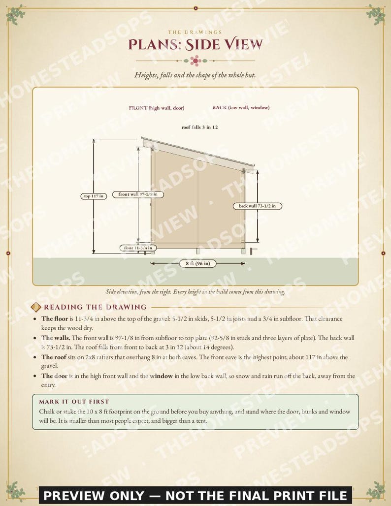 Progetti per la costruzione di una piccola casetta in PDF / Casetta con letti a castello 10x8 per 2-4 persone / Guida fai-da-te per una persona / Componenti da ferramenta, download immediato immagine 3