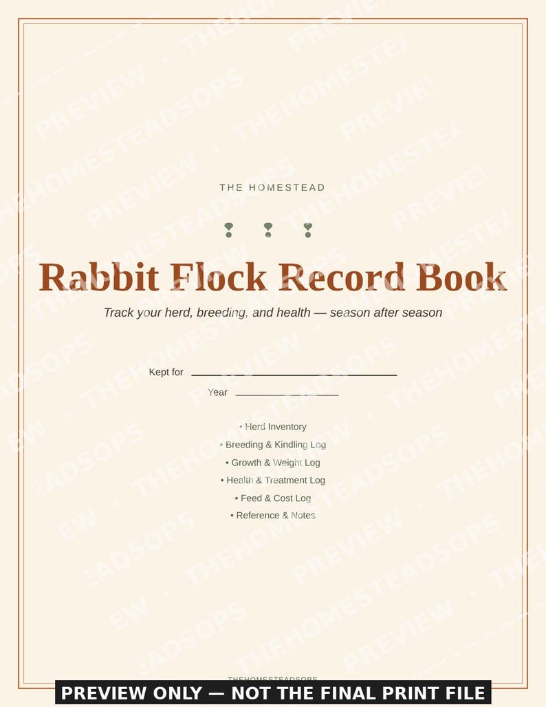 Rabbit Flock Record Book | Rabbit Keeping Log | Breeding & Health Tracker | Printable PDF image 1