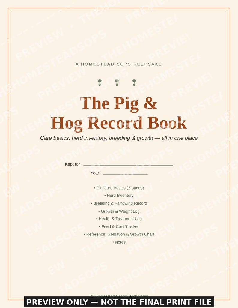 Pig & Hog Record Book | Homestead Care, Breeding, Growth Log (PDF Download) image 1