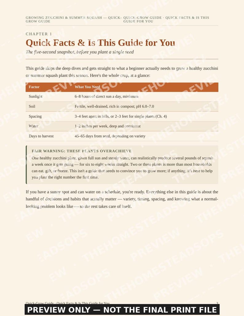 Growing Zucchini & Summer Squash Guide | Quick-Grow Beginner Printable | No-Fluff Garden PDF image 2