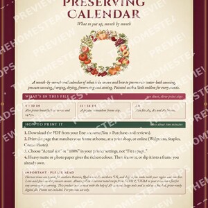 Calendario de conservación imprimible / Guía mensual de enlatado, liofilización y secado / Bonitos adornos de pared para la cocina / Tabla de cosecha estacional imagen 6