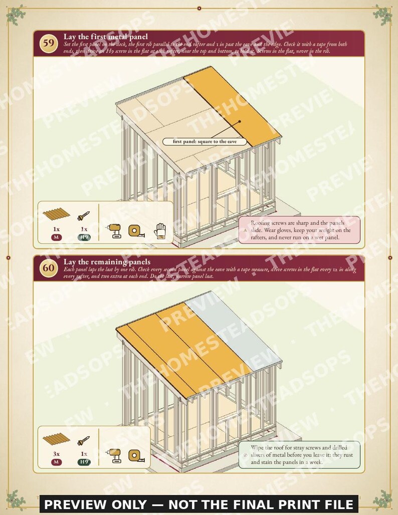 Progetti per la costruzione di una piccola casetta in PDF / Casetta con letti a castello 10x8 per 2-4 persone / Guida fai-da-te per una persona / Componenti da ferramenta, download immediato immagine 6