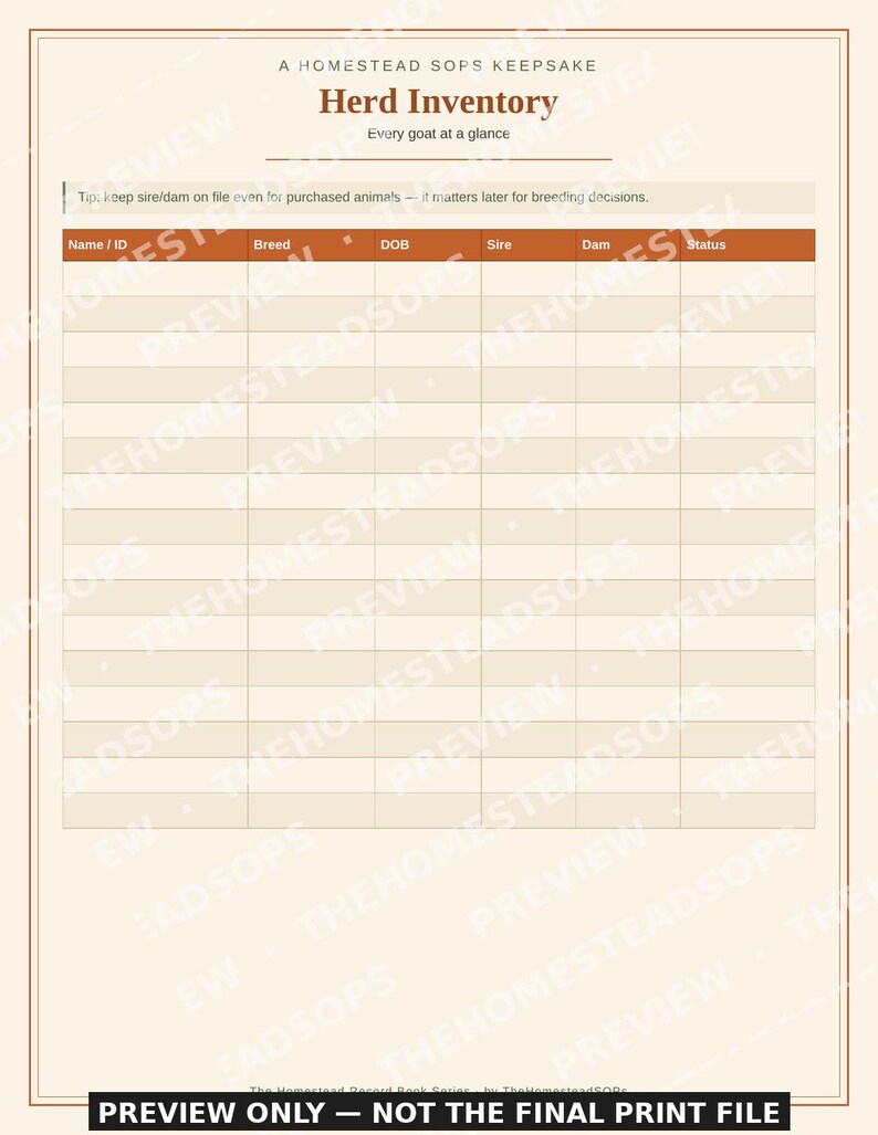 Goat Herd Record Book | Goat Keeping Planner | Breeding, Kidding & Milk Log | Printable PDF Download image 2