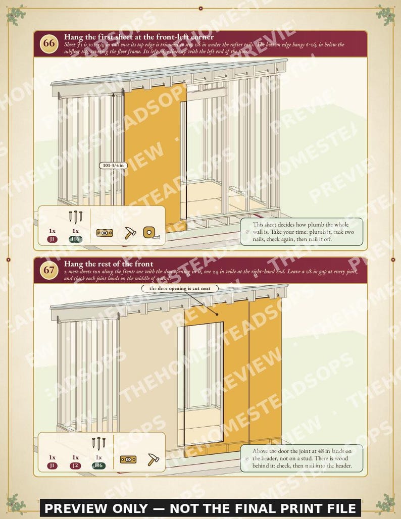 Progetti per la costruzione di una piccola casetta in PDF / Casetta con letti a castello 10x8 per 2-4 persone / Guida fai-da-te per una persona / Componenti da ferramenta, download immediato immagine 7