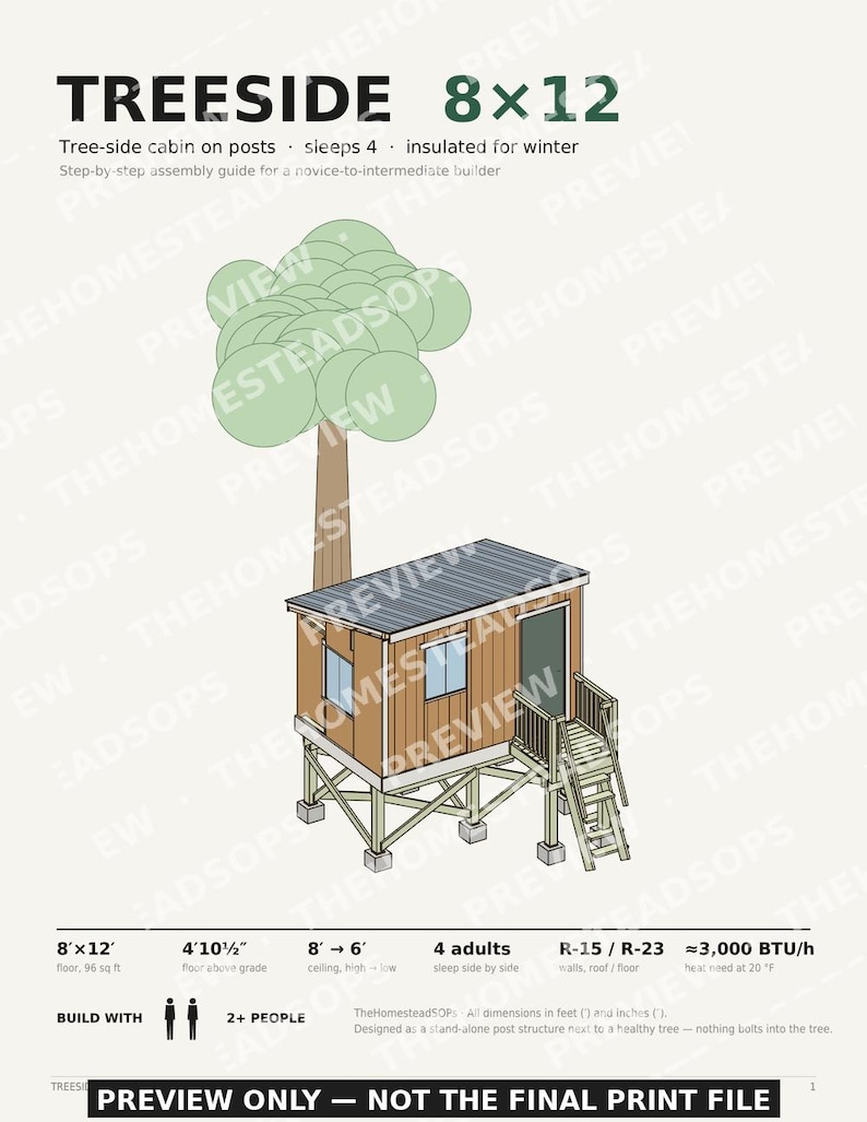 Treeside 8x12 Cabin Build Guide | Insulated Post Foundation (PDF) image 1