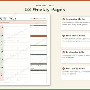 2027 Homestead Planner Printable, Weekly Monthly Garden Animal Farm Calendar PDF, Sunday Monday Start, Instant Download image 4