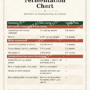 Fermentation Chart | Printable Kitchen Wall Art | Salt Ratio & Troubleshooting Reference | Instant Download image 3