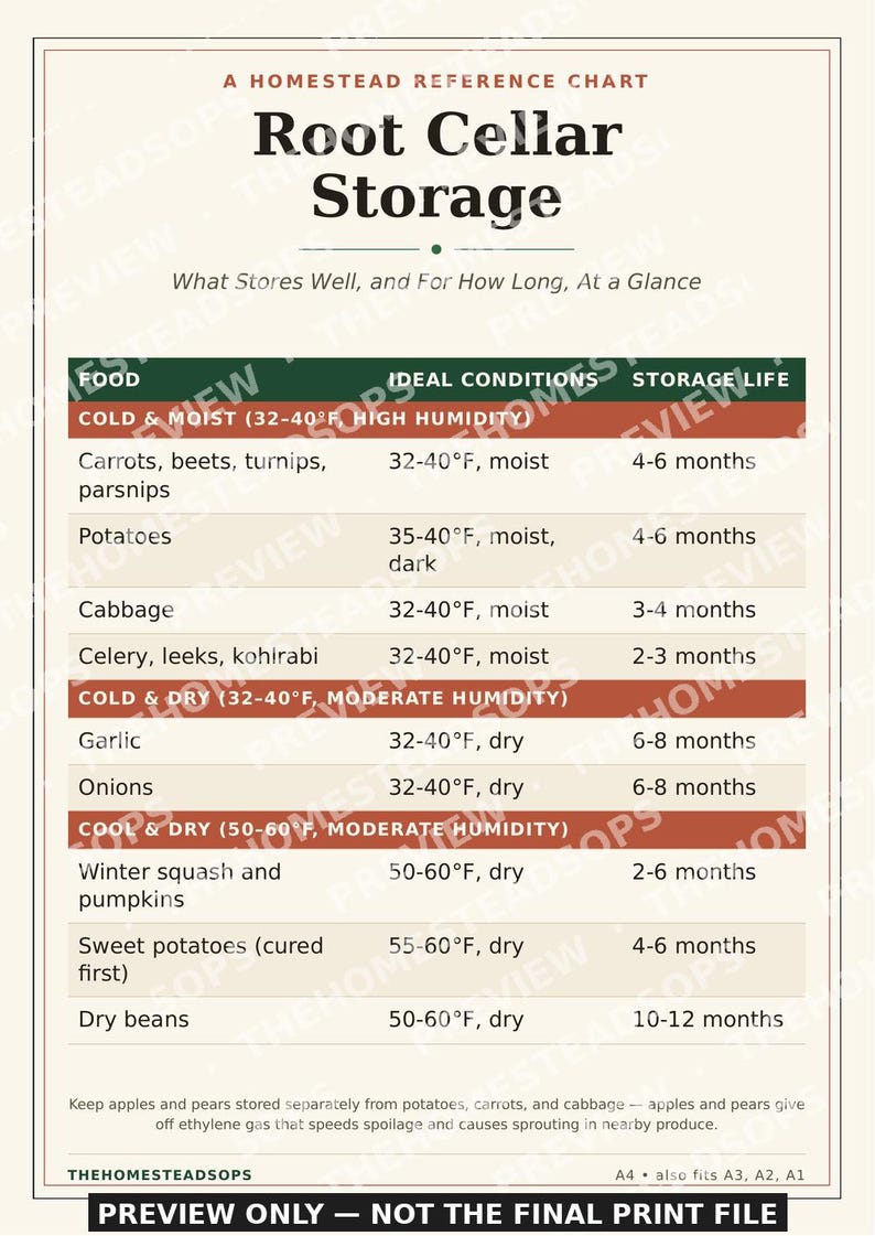 Vorratskeller-Lagerplan | Druckbare Küchenwanddeko | Übersicht zur Obst- und Gemüselagerung | Sofort-Download Bild 4
