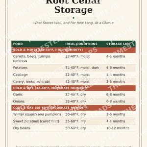 Vorratskeller-Lagerplan | Druckbare Küchenwanddeko | Übersicht zur Obst- und Gemüselagerung | Sofort-Download Bild 3