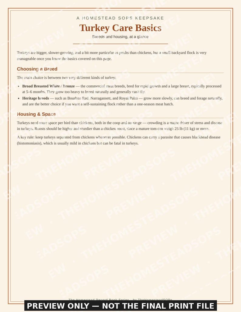 Turkey Flock Record Book | Homestead Care, Breeding, Growth Log (PDF Download) image 2