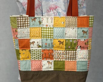 Lucky puppy patchwork tote