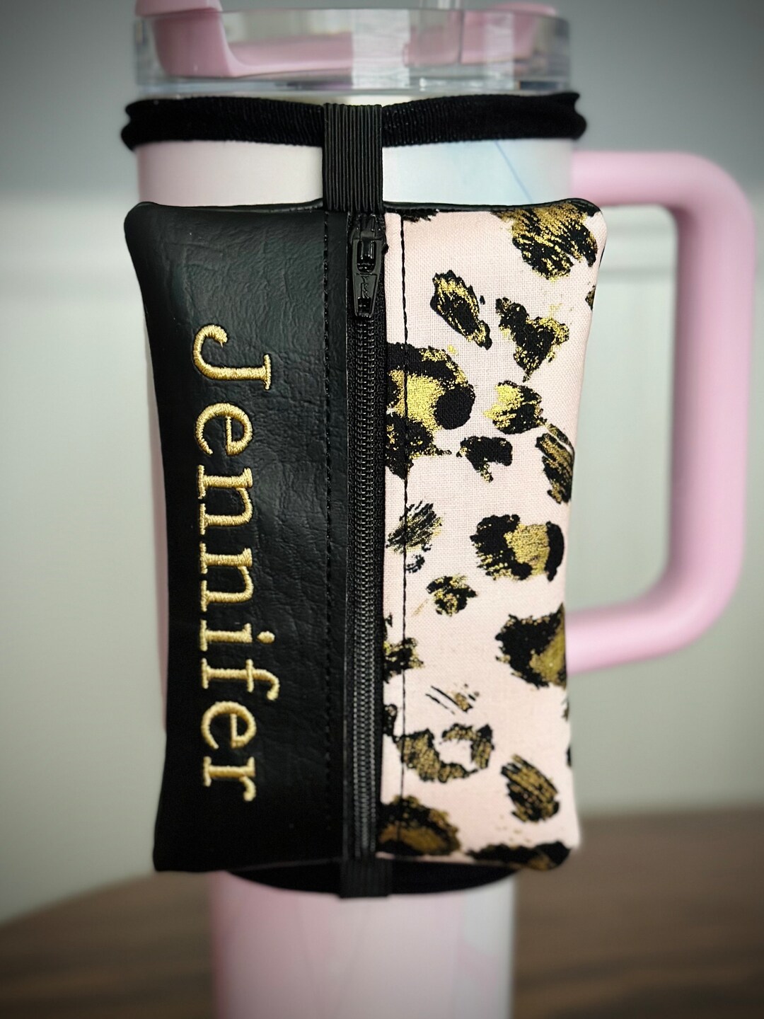 Pink Ribbon Animals Skin African Mixed Tumbler With Handle Zipper Stylized LT01 main image 0