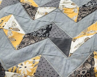 Bee themed chevron quilt handmade