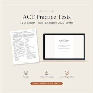 ACT Full Length Enhanced Practice Test Bundle 3 Practice Exams Printable & Digital PDF with Answer Explanations Test Prep Instant Download