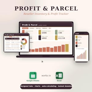 Reseller Inventory & Profit Tracker | Poshmark eBay Depop Mercari Sales Tracker Spreadsheet | Googe Sheets + Excel Instant Download