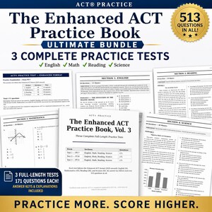 ACT-Übungstestpaket (komplette Version) – 3 Übungstests (druckbare und digitale PDF-Dateien mit Lösungsbeispielen) – Sofort-Download