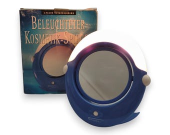 Y2K Space Age make-upspiegel met originele doos, verlichte make-upspiegel, blauw, Feliciani Duitsland
