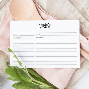 Bumble Bee Recipe Card Set for Recipe Box, Printed Recipe Cards | Bridal Shower Gift |   Housewarming & Hostess Gift | Mother&#39;s Day