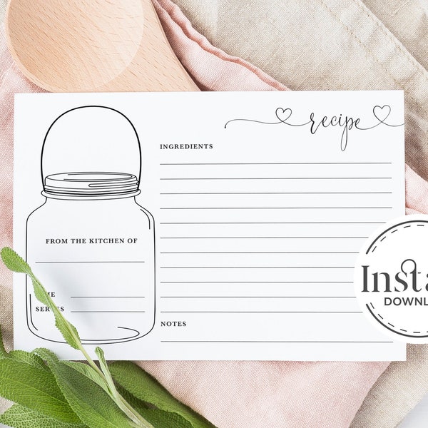 Mason Jar Recipe Cards - Etsy