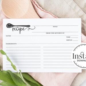 Carte de recette imprimable | Carte de recette de cuillère en bois à téléchargement instantané | Douche nuptiale, cadeau de pendaison de crémaillère, planification de repas