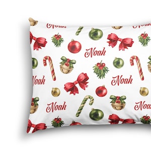 PERSONALIZED CHRISTMAS Kids Name Pillowcase and Toddler Pillowcase Candy Cane and Jingle Bells  Kids Christmas Personalized Pillowcase