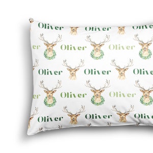 PERSONALIZED CHRISTMAS Kids Name Pillowcase and Toddler Pillowcase Christmas Reindeer and Wreathes Kids Christmas Personalized Pillowcase