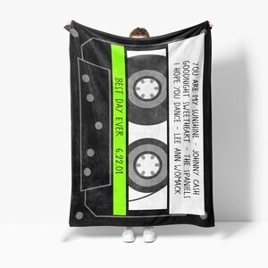 Gepersonaliseerde NEON Mixtape deken, verschillende maten en materialen, cadeau voor afstuderen, jubileum, verjaardag, Valentijnsdag, pasgeboren cadeau