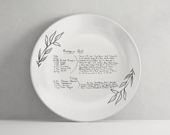 Handwritten Family Recipe Plate with Black and White Leaf Design, Personalized Keepsake, Mother's Day Gift, Shower Gift, Holiday Gift