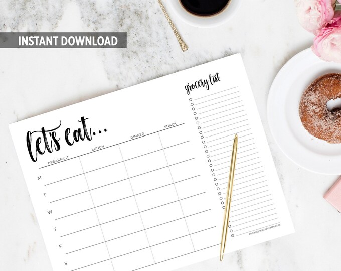 Weekly Meal Planner and Grocery List Digital Download // Printable ...