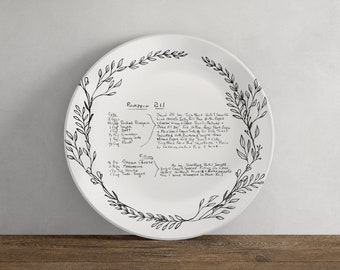 Handwritten Family Recipe Plate with Wreath Doodle, Personalized Keepsake, Mother's Day Gift, Shower Gift, Holiday Gift