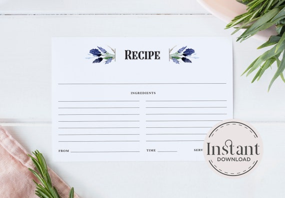PRINTABLE Recipe Card Instant Download Lavender Recipe | Etsy