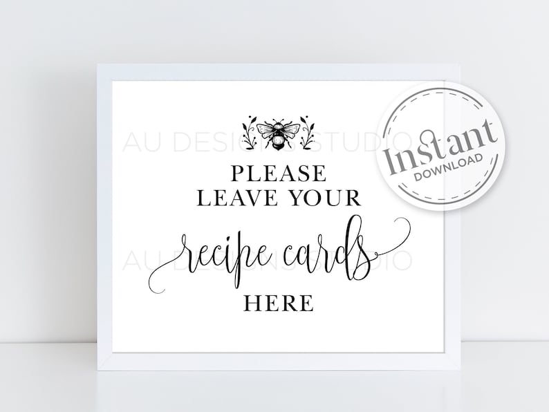 Leave Your Recipe Card Here Bridal Shower Sign Printable Recipe Card Sign Housewarming Gift Place Your Recipe Cards Here