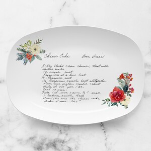 Bandeja personalizada con receta escrita a mano con flores navideñas y pino, tarjeta de receta, recuerdo de escritura a mano, preservación de escritura a mano