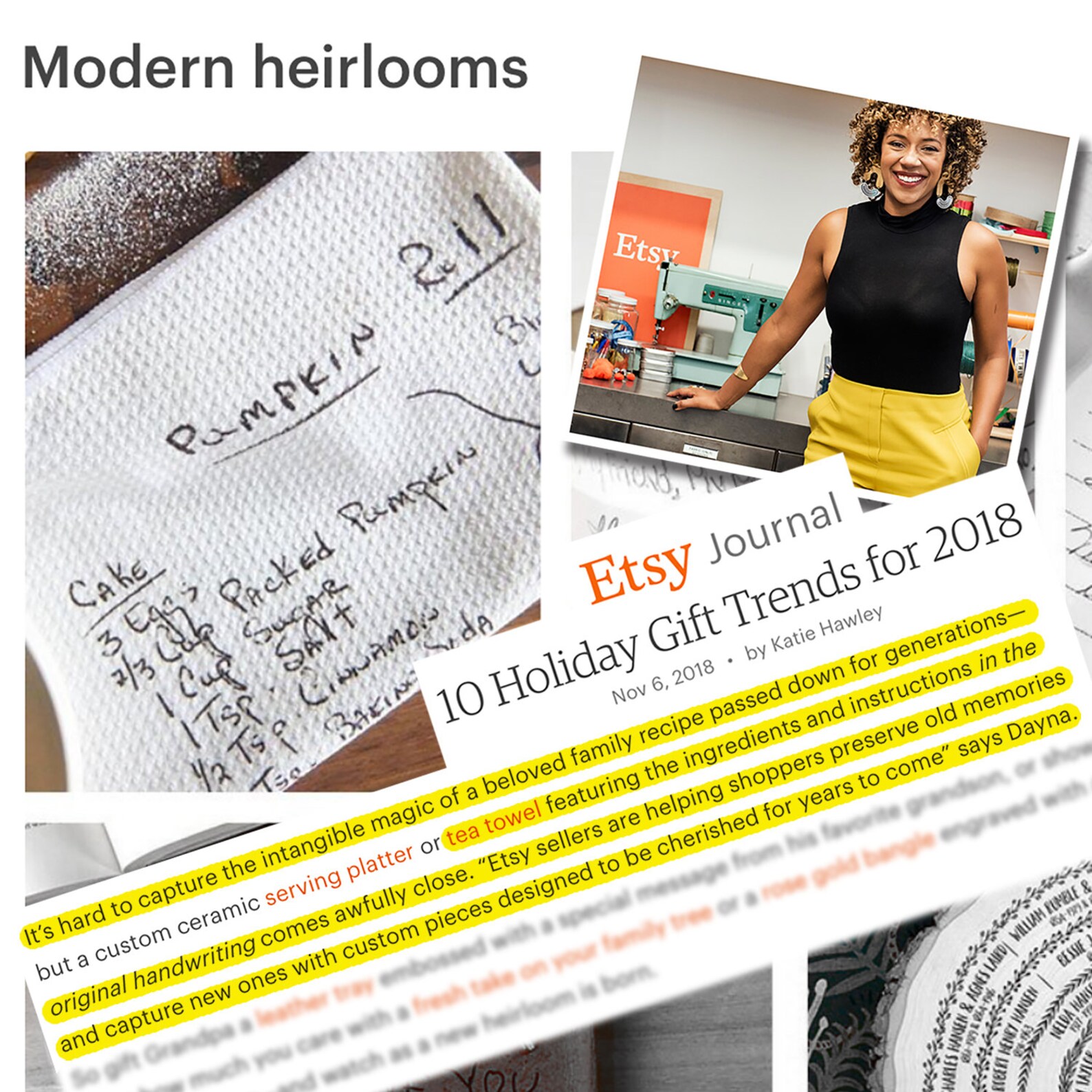 Handwritten Custom Dish Towel With Family Recipe // Meaningful Etsy