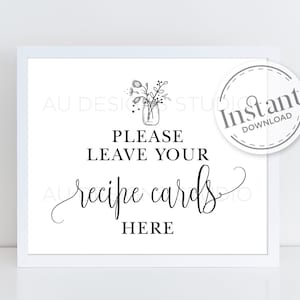 Printable Recipe Card Sign  |  Place Your Recipe Cards Here | Leave Your Recipe Card Here | Bridal Shower Sign | Housewarming Gift