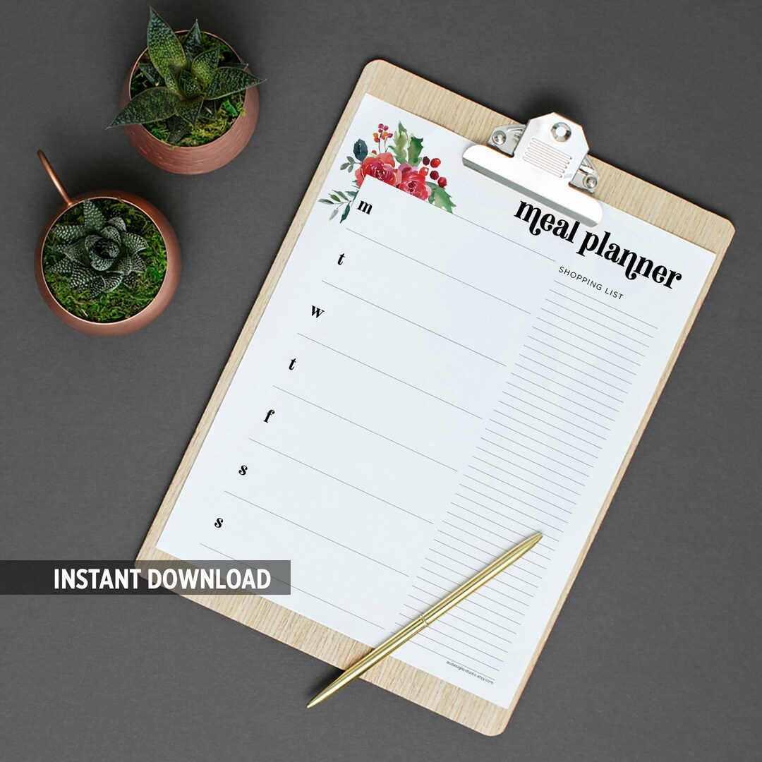 Weekly Meal Planner and Grocery List Digital Download // Printable ...