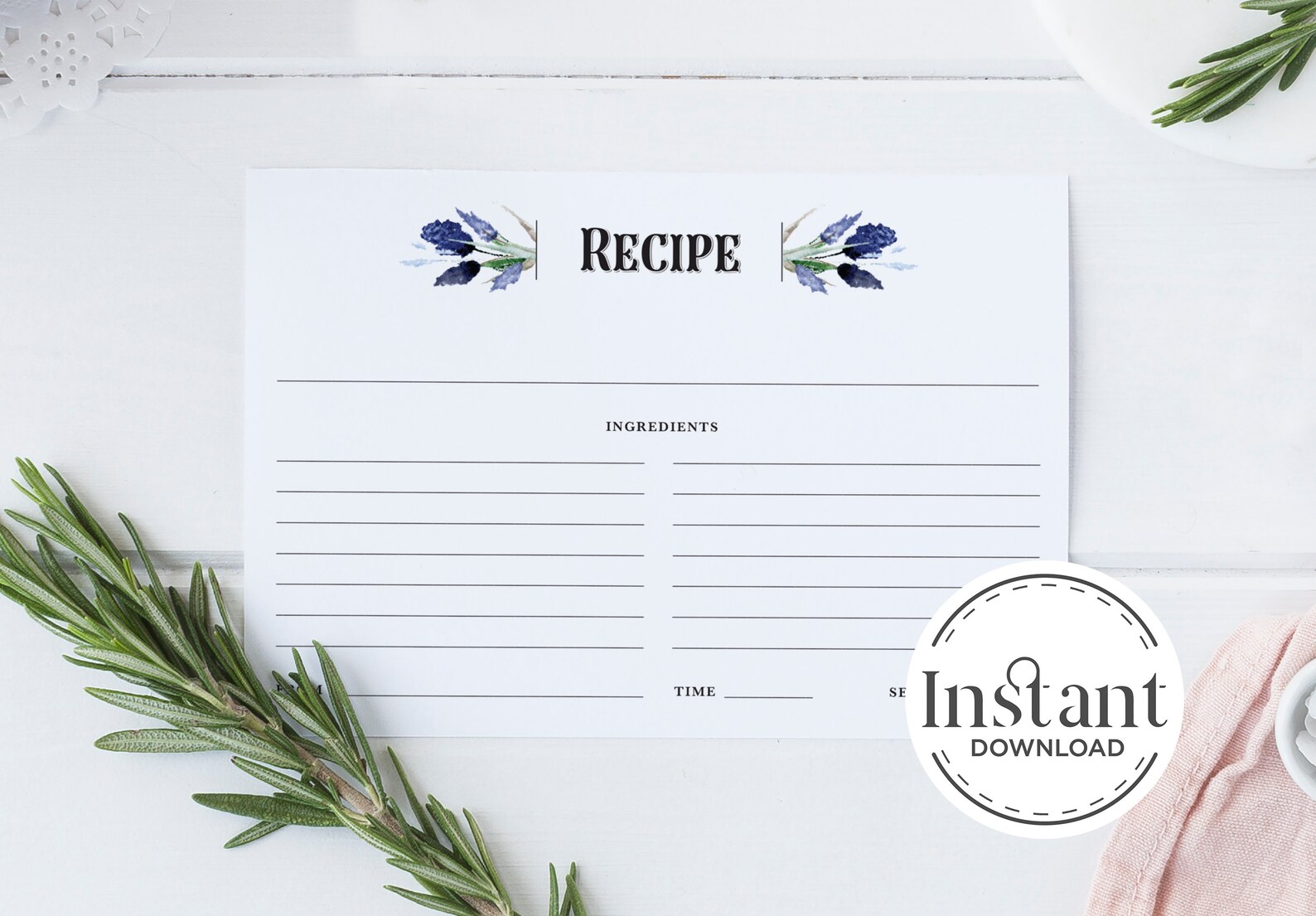 PRINTABLE Recipe Card Instant Download Lavender Recipe | Etsy