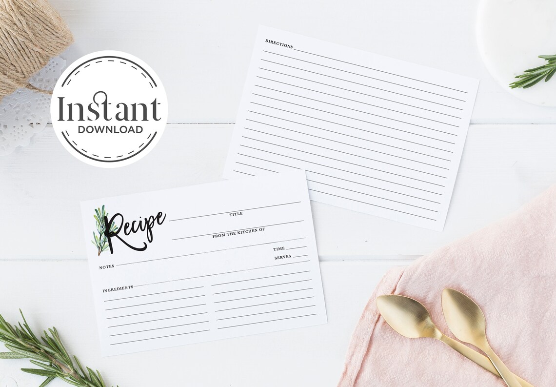 PRINTABLE Recipe Card Instant Download Rosemary Recipe Card Etsy