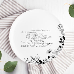 Handwritten Family Recipe Plate with Floral Doodle, Personalized Keepsake, Bridal Shower Gift, Holiday Gift