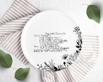 Handwritten Family Recipe Plate with Floral Doodle, Personalized Keepsake, Mother's Day Gift, Shower Gift, Holiday Gift