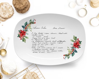 Handwritten Recipe Personalized Platter with Poinsettia, Original Recipe printed on platter / Preserve handwriting for perfect gift giving