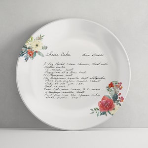 Plato de receta familiar escrito a mano con diseño de hojas, recuerdo personalizado, regalo de despedida de soltera, regalo navideño, reliquia familiar