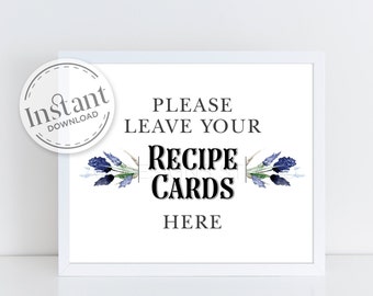 Recipe Card Sign ,  Place Your Recipe Cards Here, Leave Your Recipe Card Here, Bridal Shower Sign, Housewarming Gift