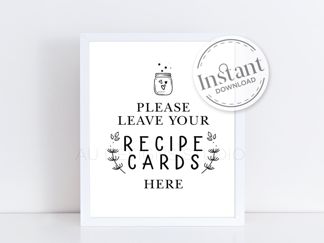Printable Recipe Card Sign | Place Your Recipe Cards Here | Leave Your ...