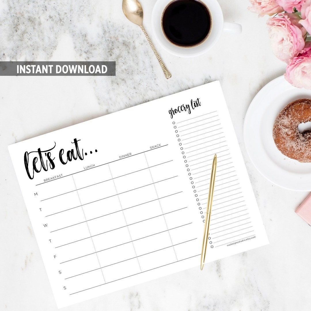 Weekly Meal Planner and Grocery List Digital Download // Printable ...